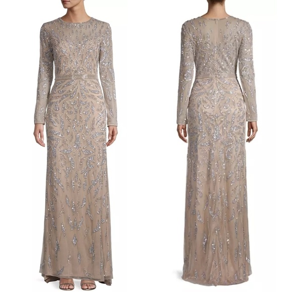 NEW Mac Duggal Beaded Long Sleeve Evening Full Length Gown Sz. 12 - Picture 5 of 9